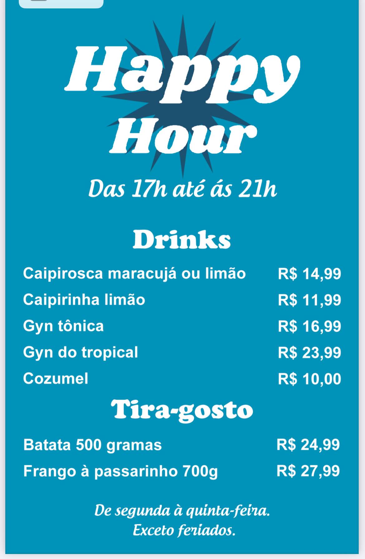 Escritórios Bar cardápio