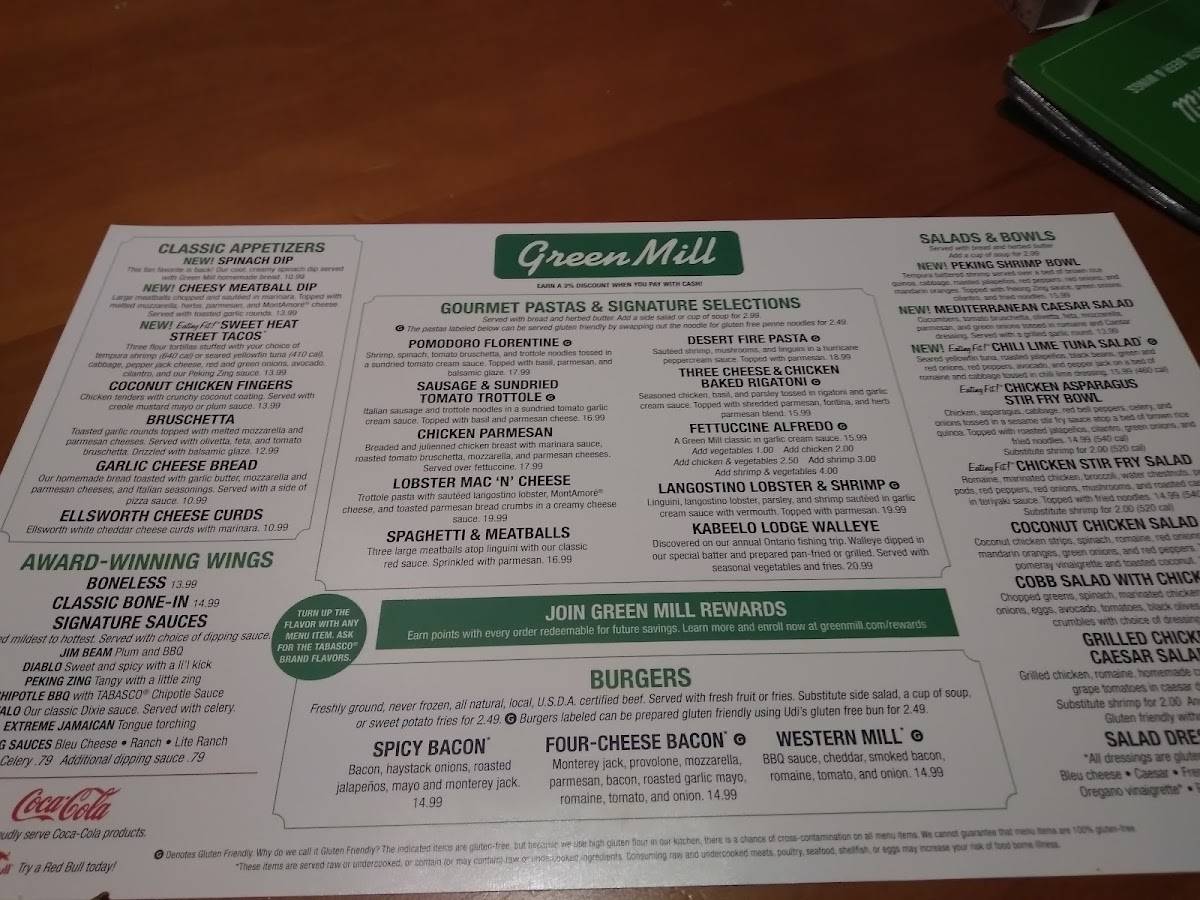 Menu At Green Mill Restaurant And Bar New Ulm S Broadway St 8575