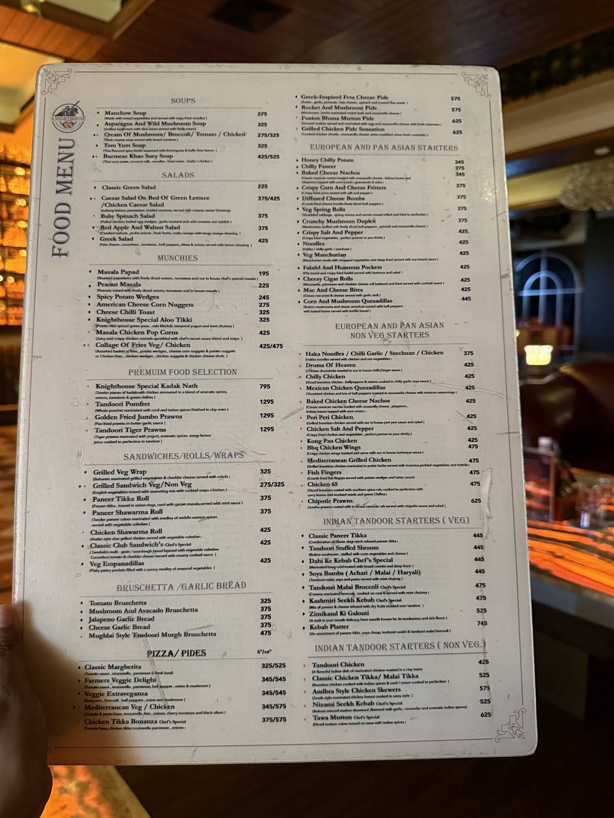 Knighthouse menu