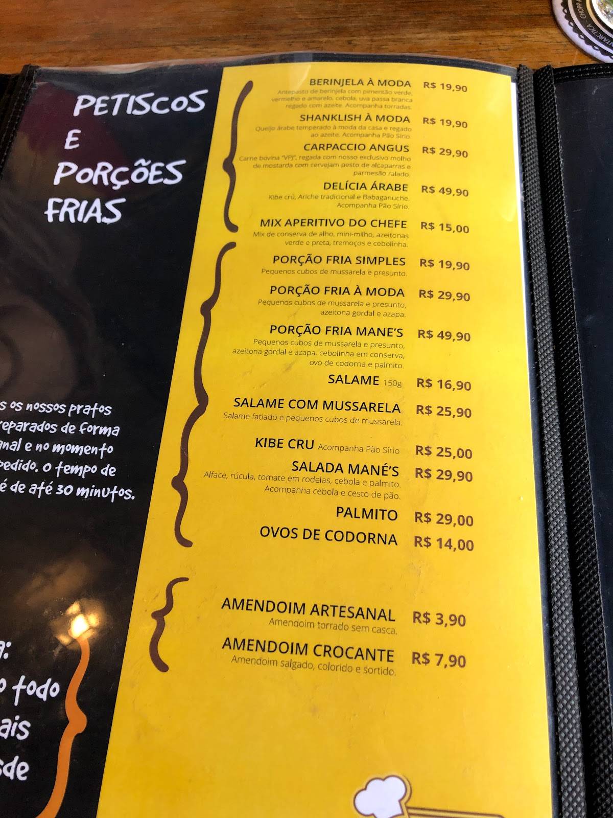 Mane's Bar cardápio