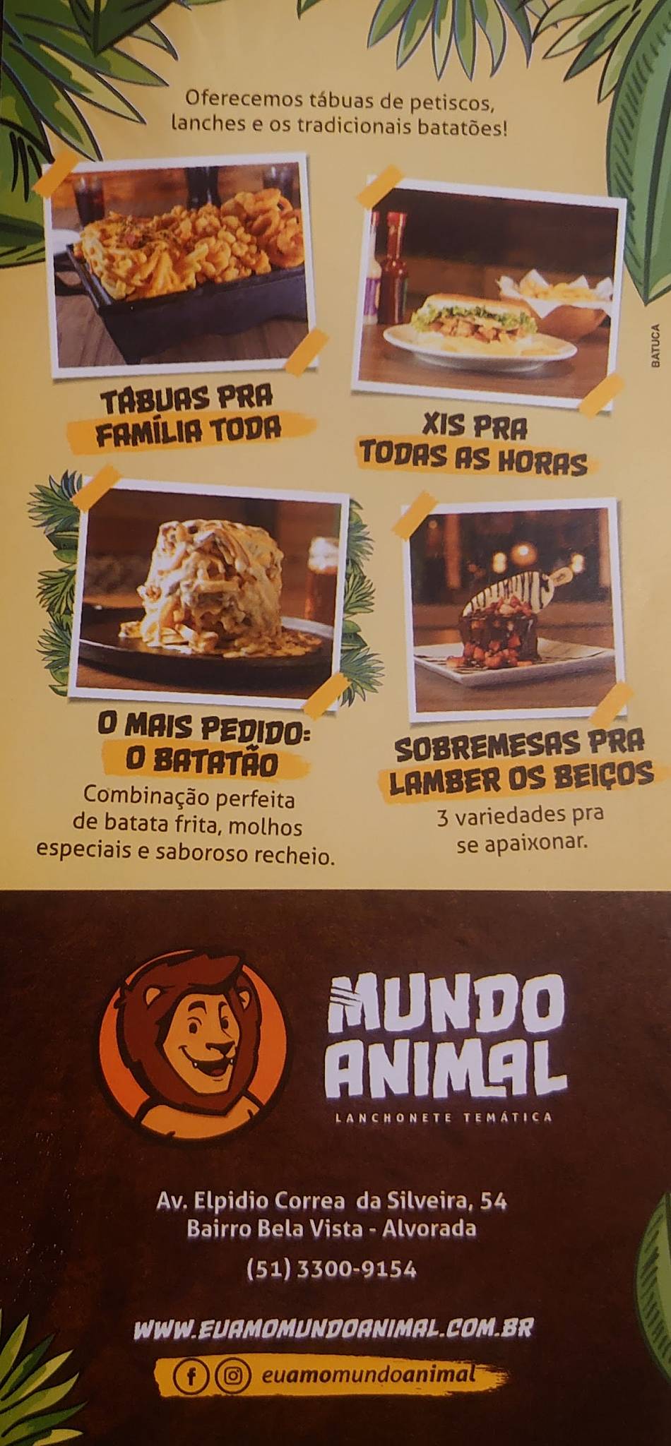 Mundo Animal Lanchonete Temática - Alvorada cardápio
