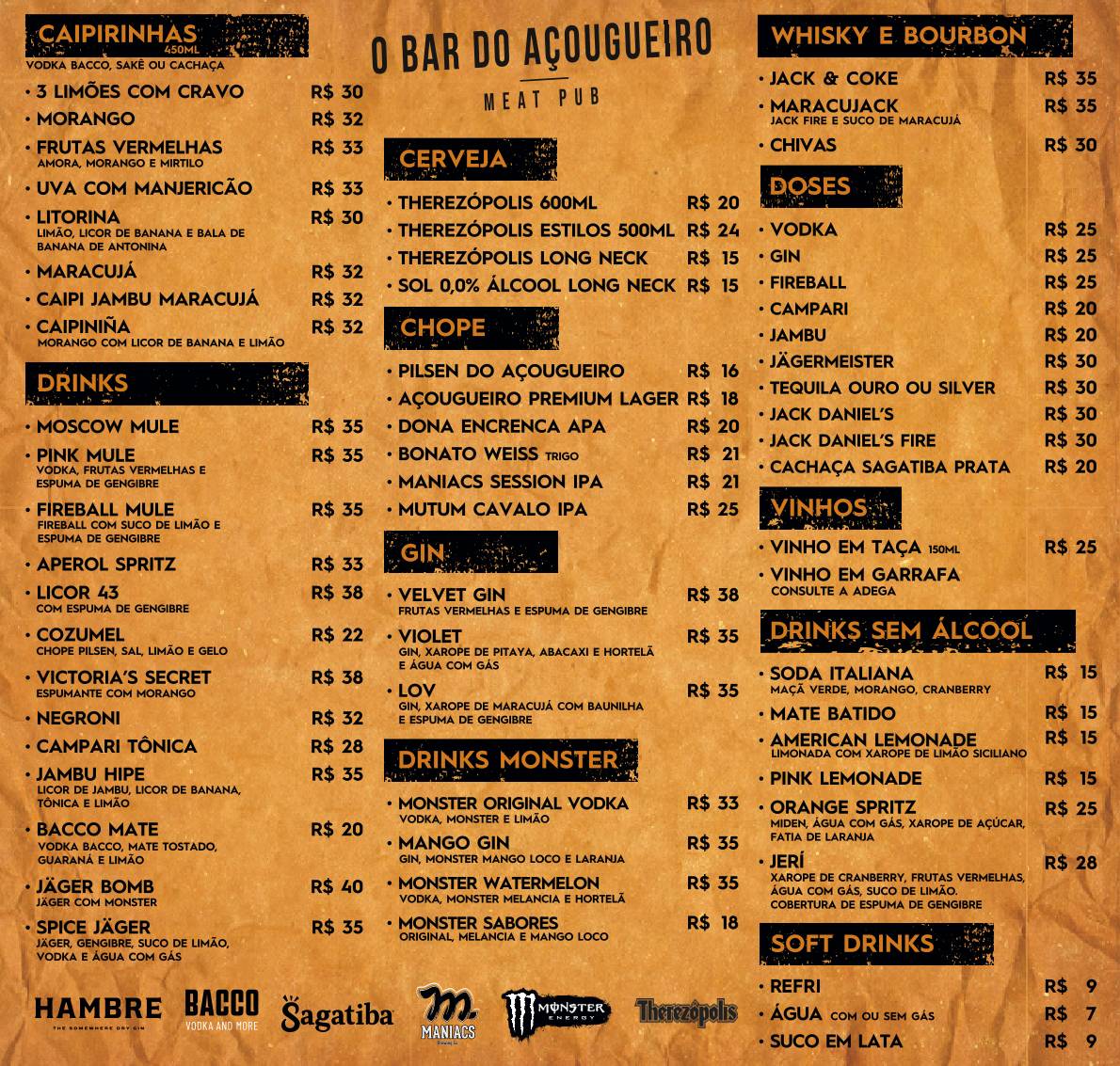 O Bar do Açougueiro cardápio