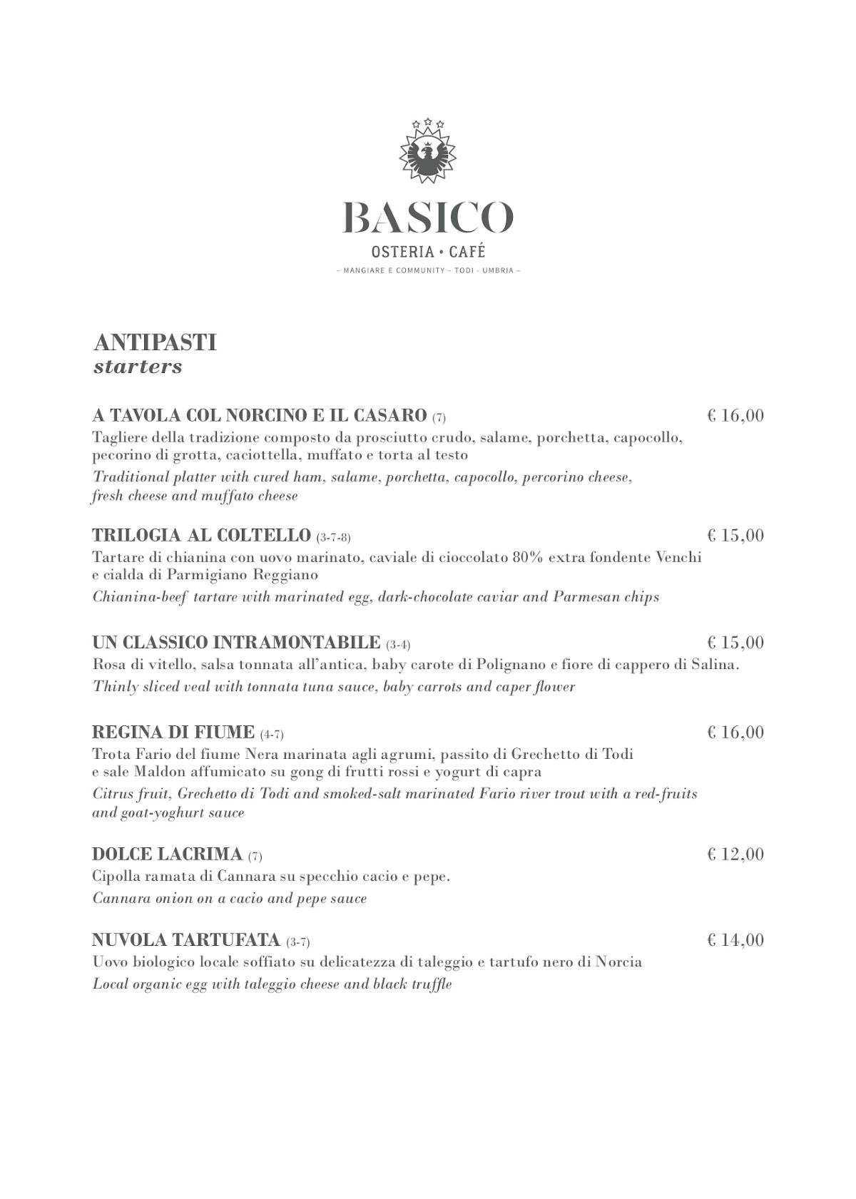 Menu di Osteria Basico Todi Centro 