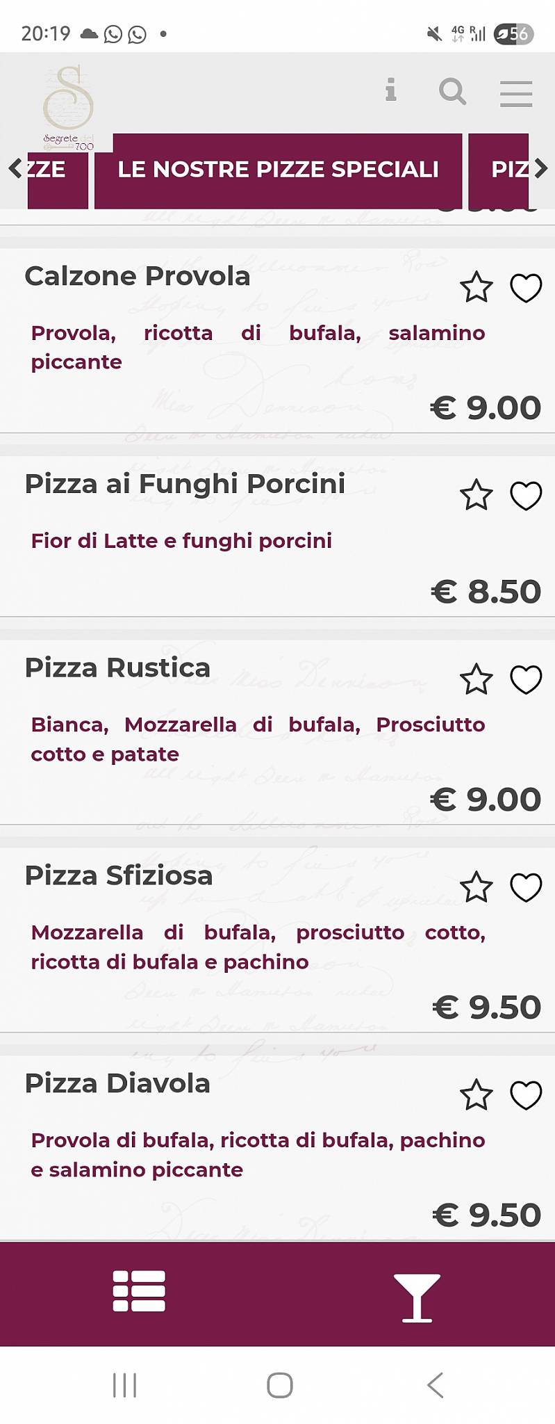 Menu di Osteria O' Pizzaiuolo - Le Segrete del '700 