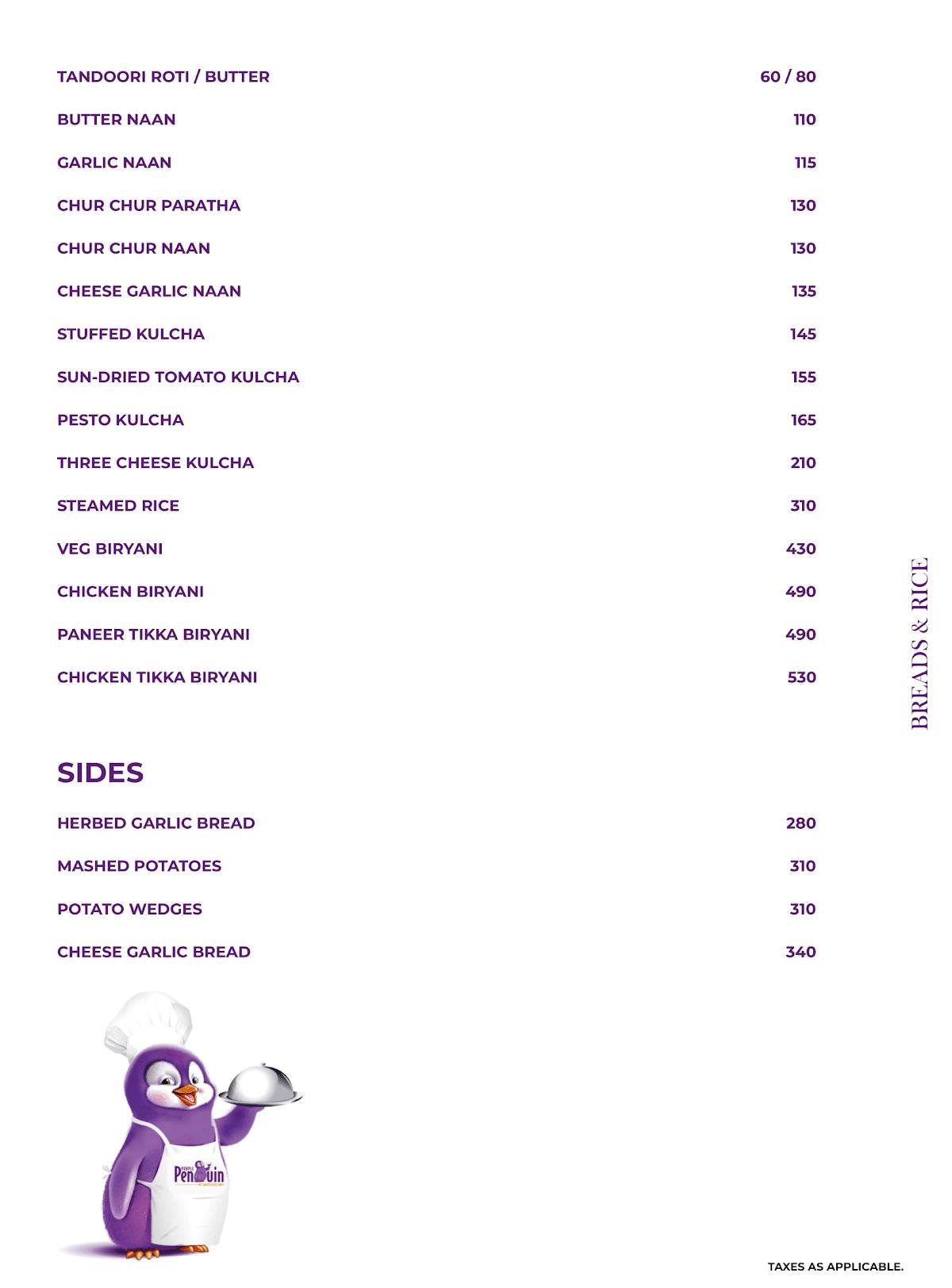 PURPLE PENGUIN menu