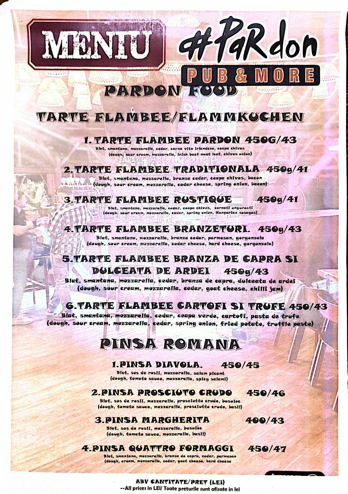 Menu de Pardon Pub & Taproom