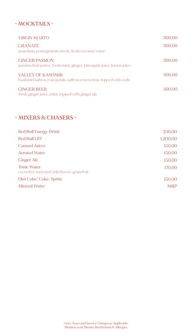 Paro - Modern India Bar menu