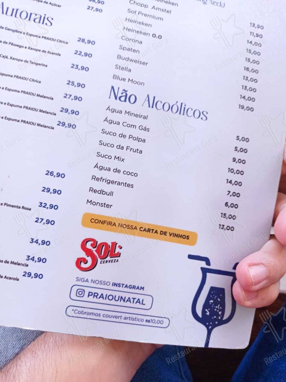 Praiou Ponta Negra Beach Lounge menu