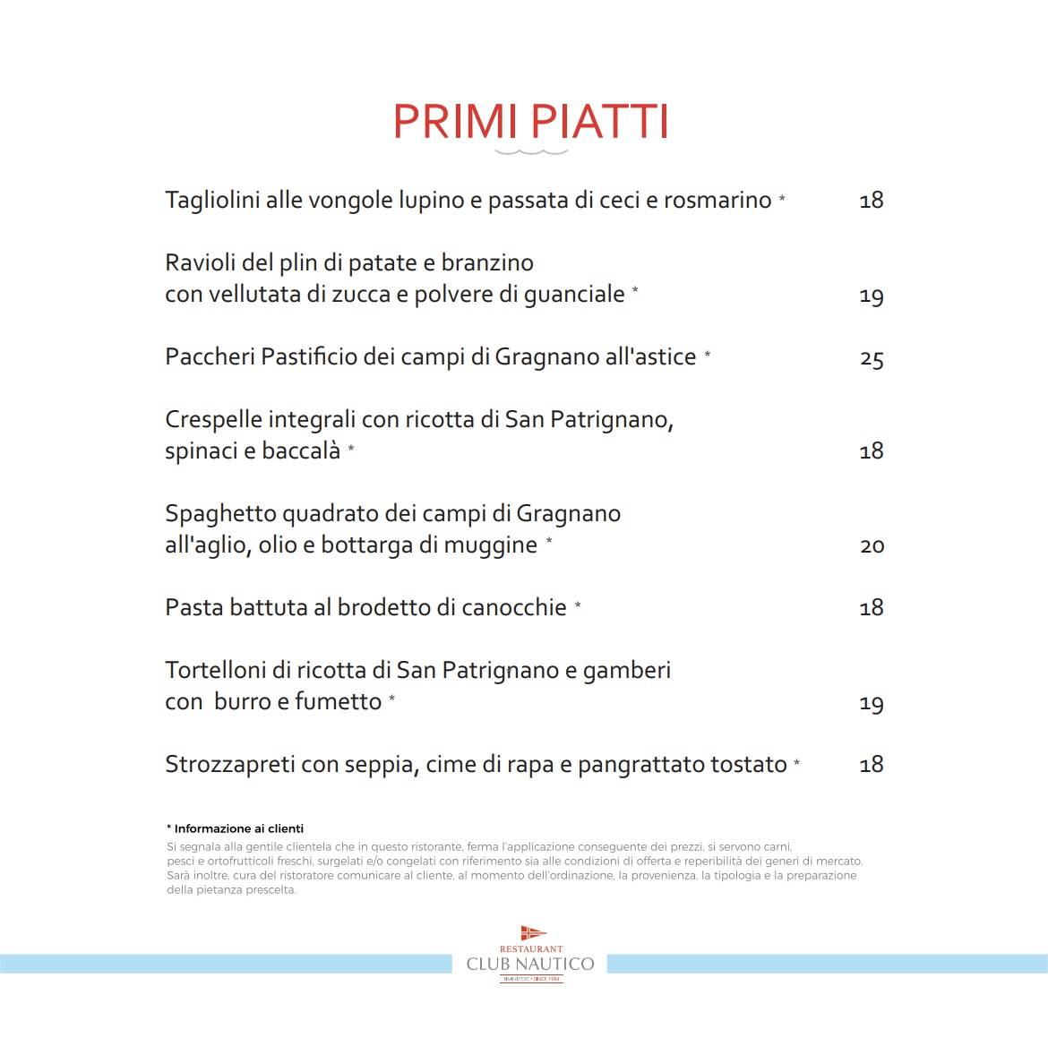 Menu di Ristorante Club Nautico Rimini 