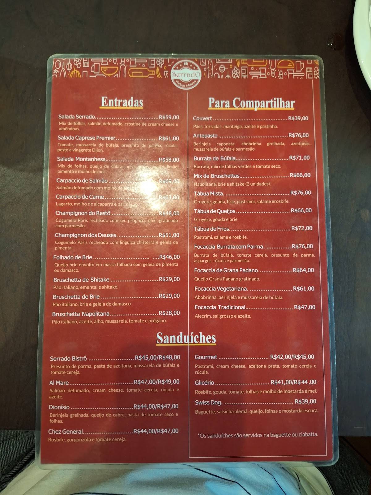 Serrado Vinhos e Bistrô cardápio