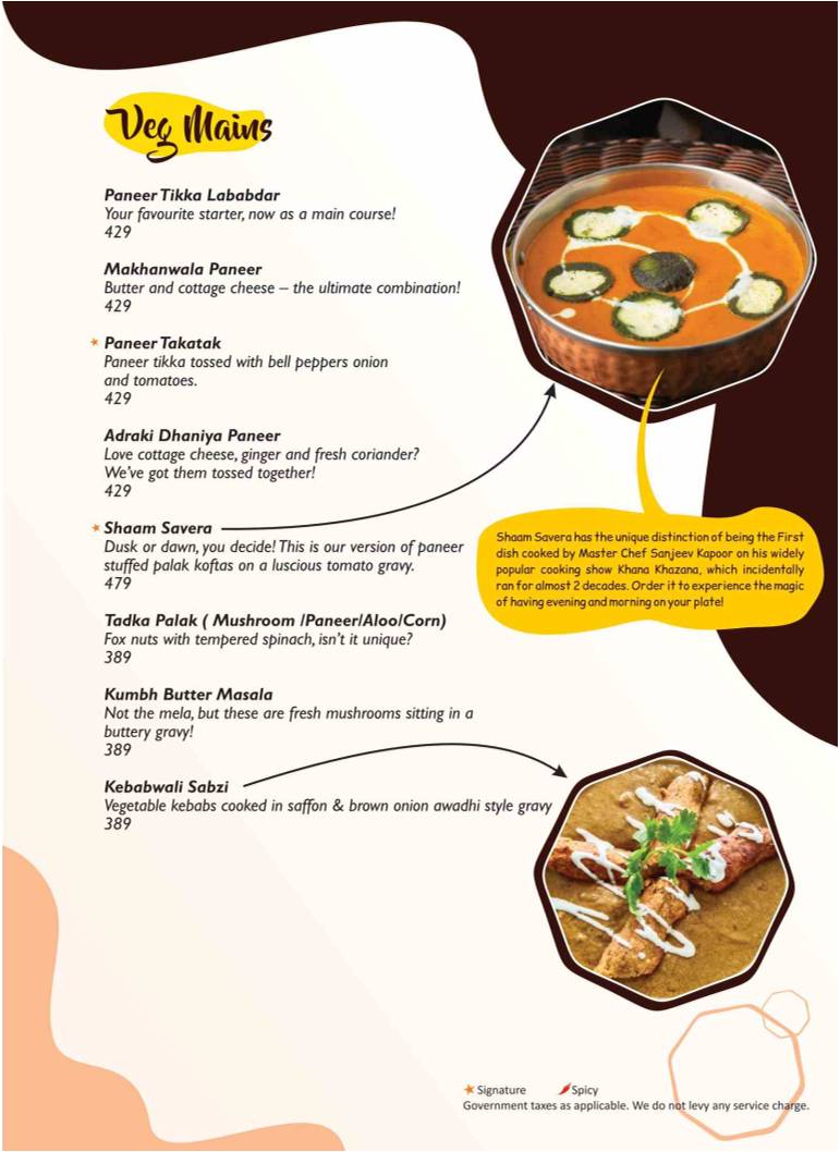 The Yellow Chilli Restaurant menu