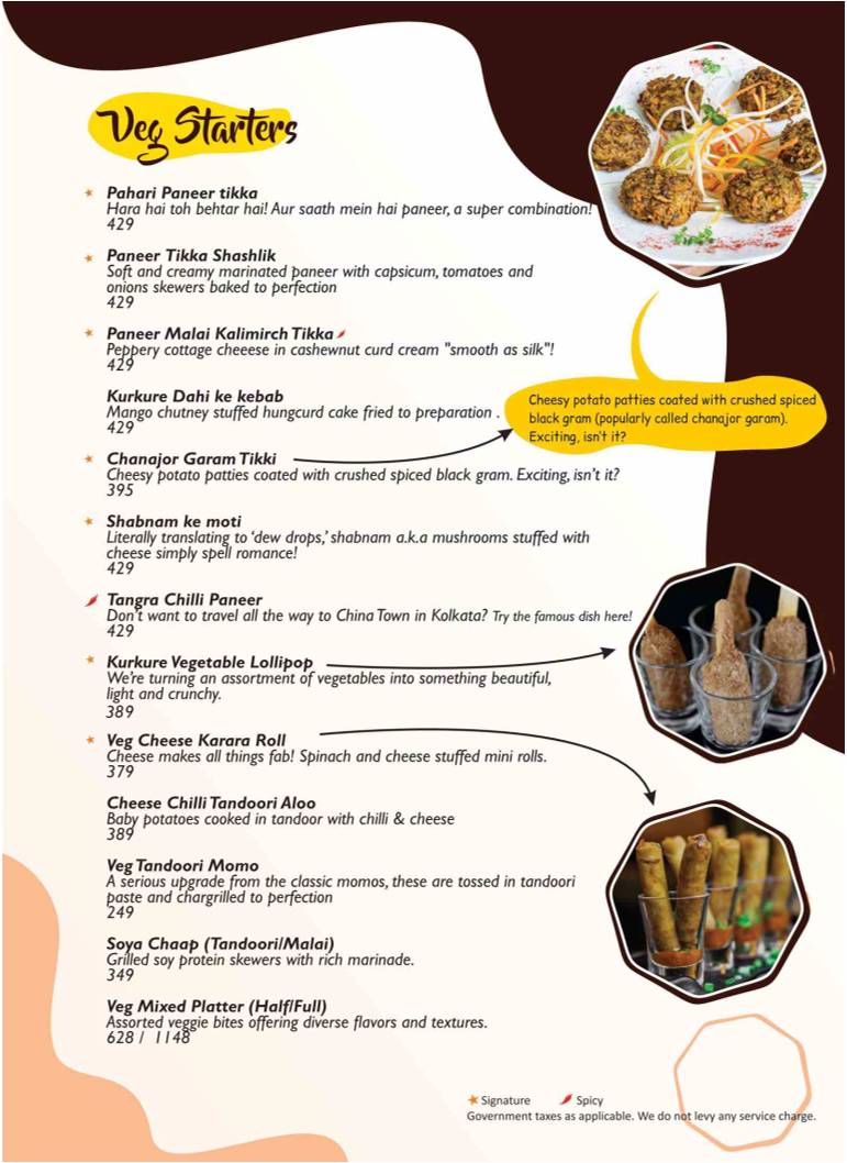 The Yellow Chilli Restaurant menu
