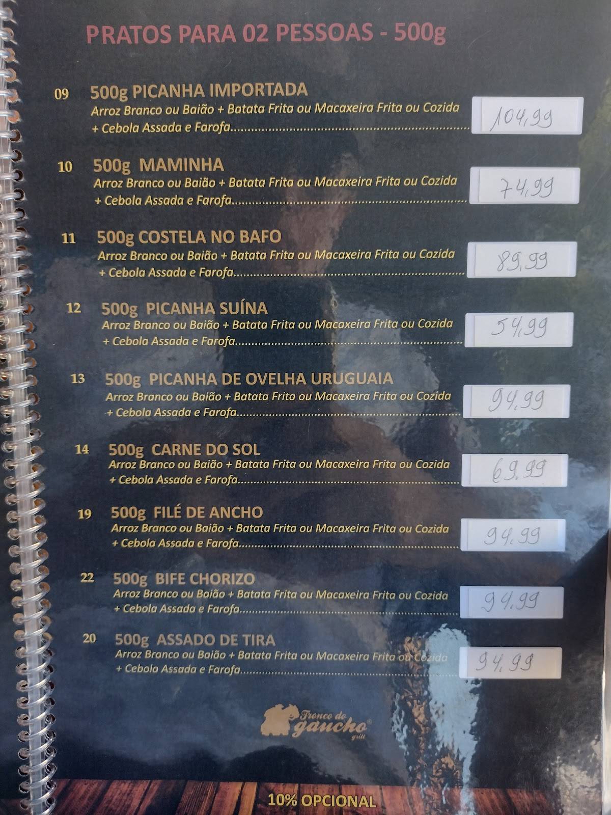 Tronco Do Gaúcho cardápio