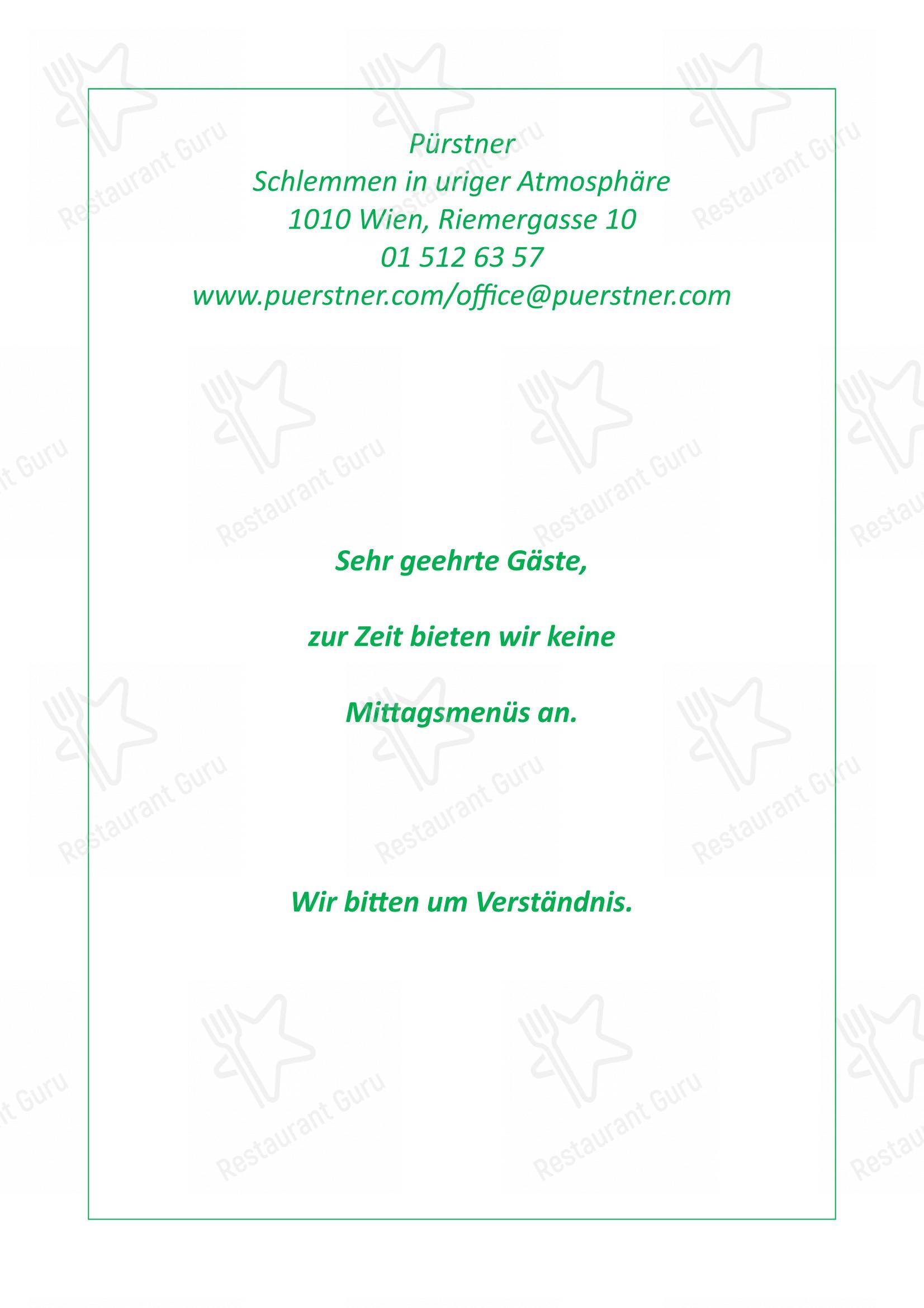 Menu pour Puerstner - Menu