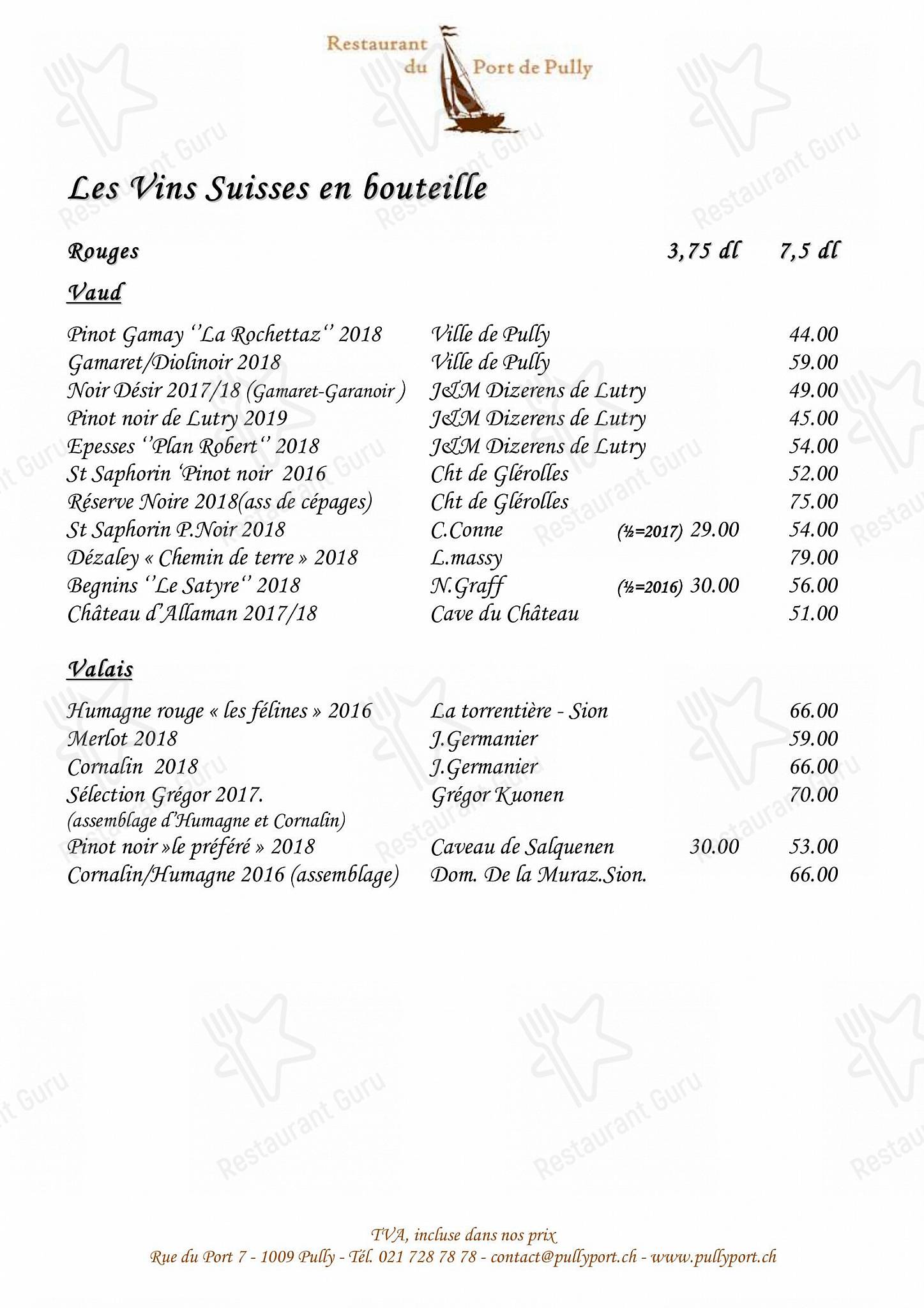 Restaurant du Port de Pully in Pully - Sunday Lunch Sample Menu