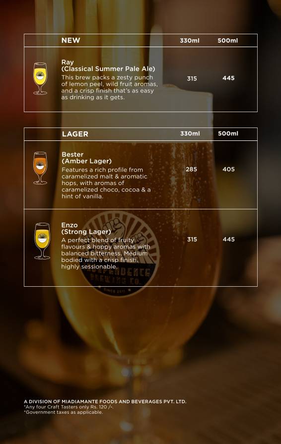 Independence Brewing Company - Kalyani Nagar menu