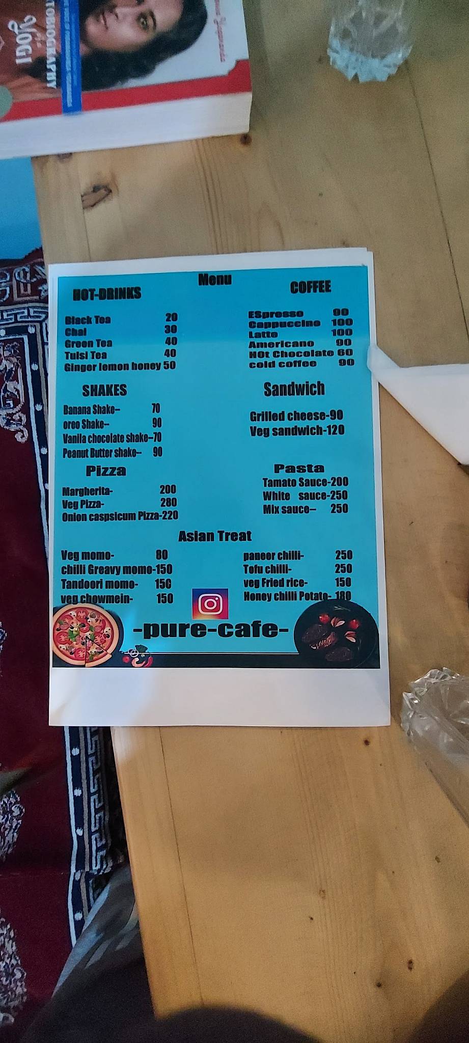 Pure cafe menu