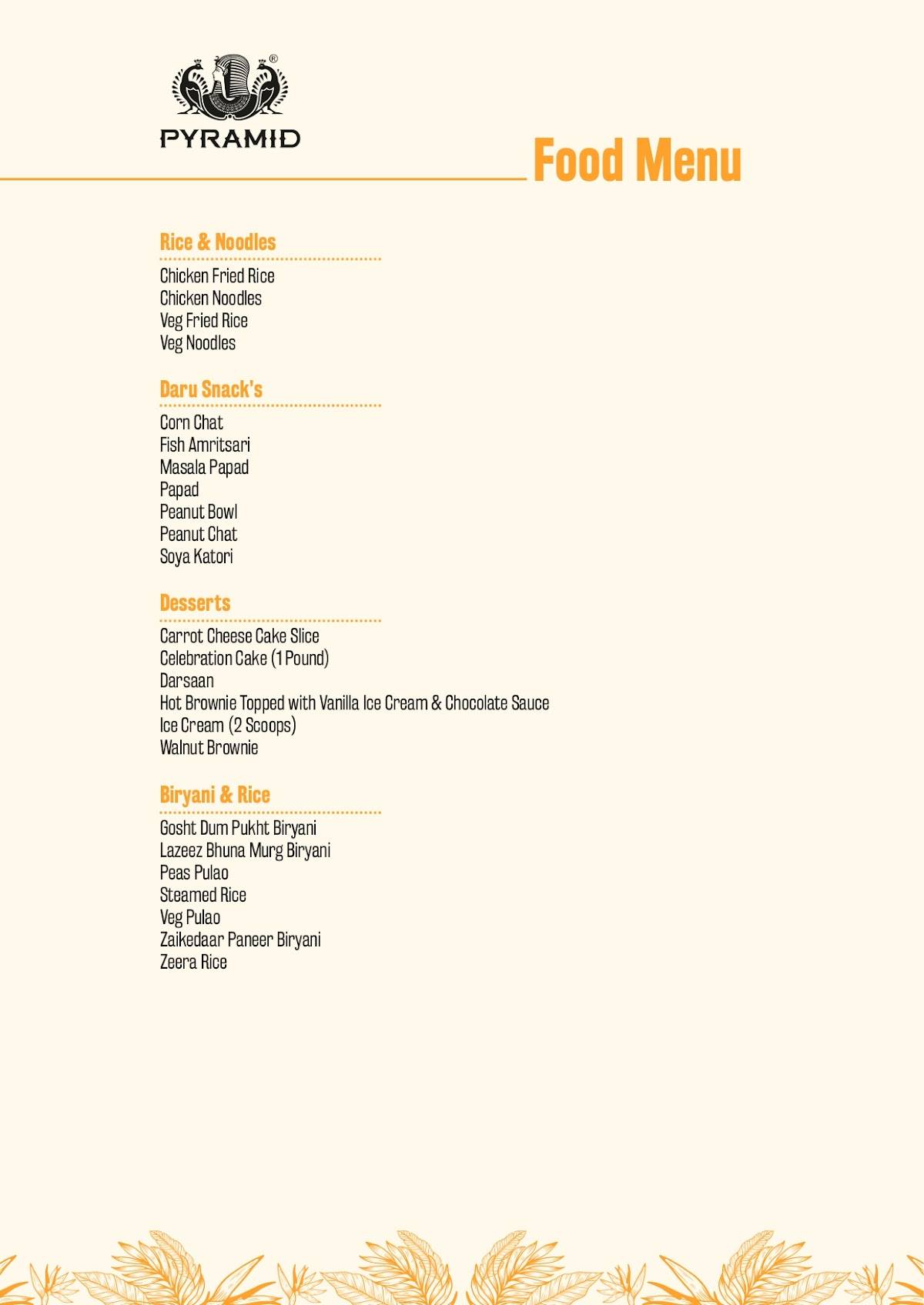 Pyramid Karnal Cafe Lounge Bar Microbrewery Nightclub Sky bar Restaurant menu