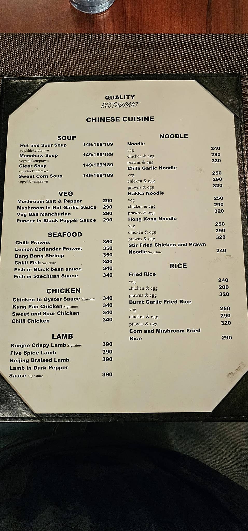 Quality Restaurant menu