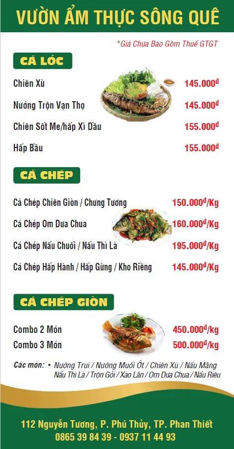 Menu at Quán nhậu Sân Vườn Sông Quê restaurant, Phan Thiet