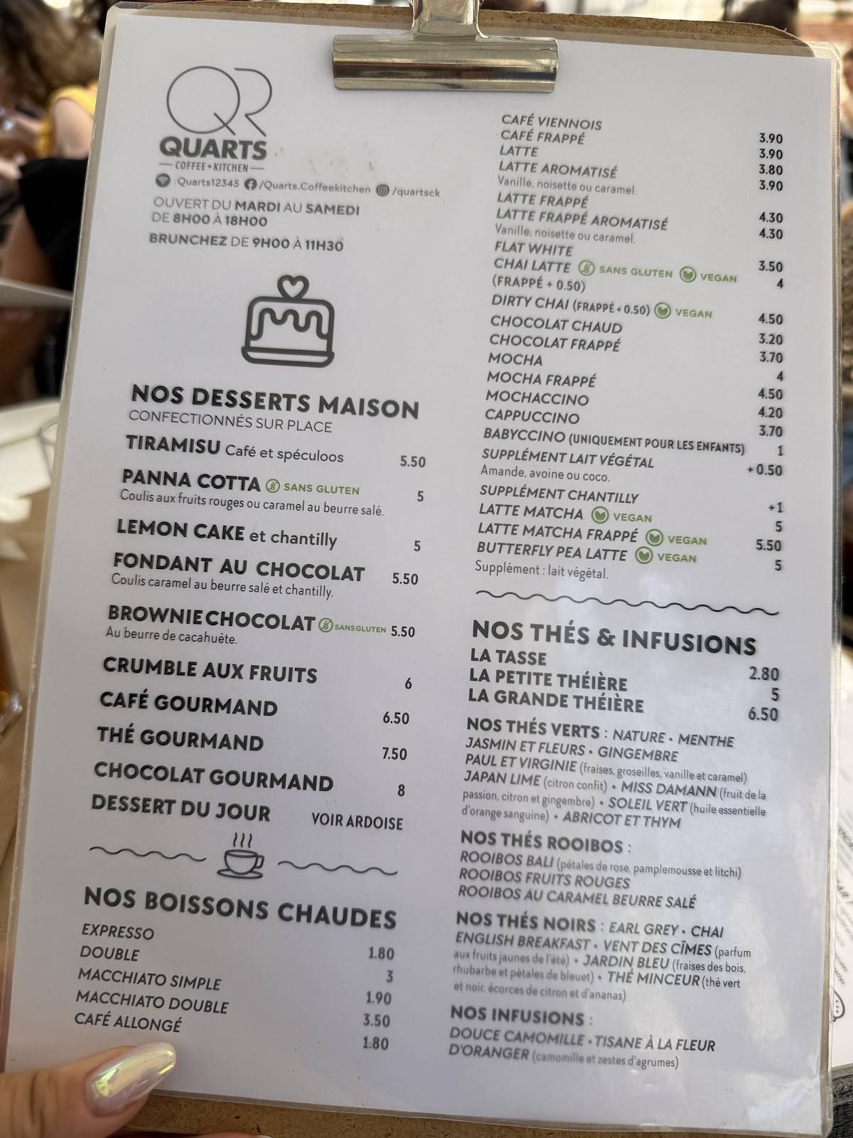 Menu de Quarts coffee kitchen