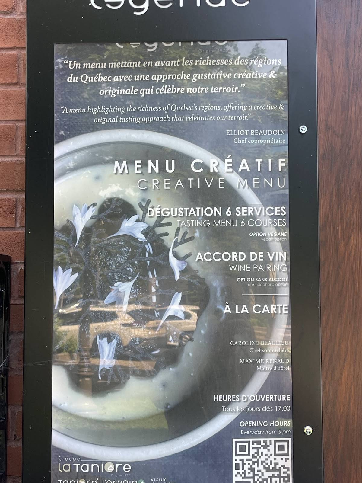 Menu de Restaurant Légende