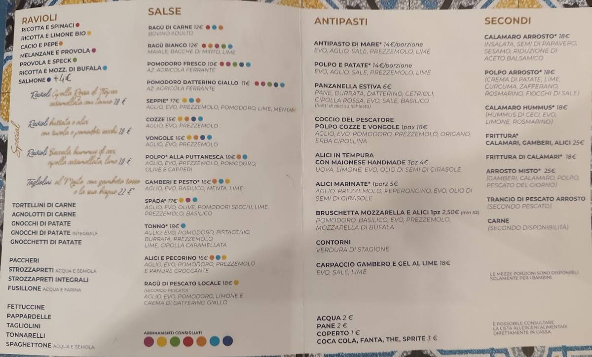 Menu di Quelli della Pasta 
