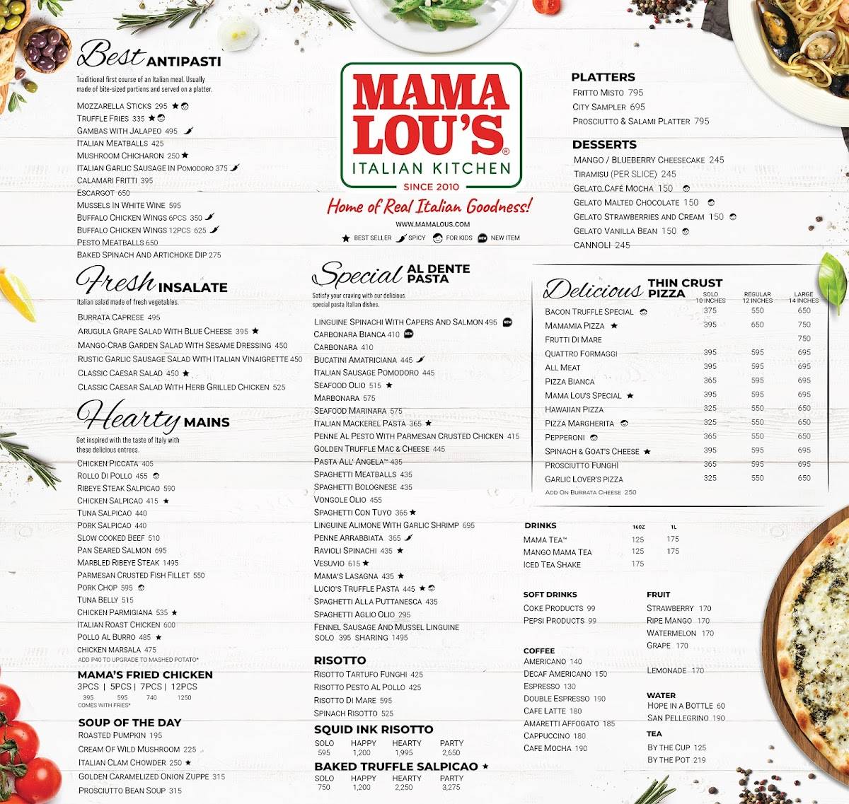 Menu At Mama Lou S Italian Kitchen Vertis North Restaurant Quezon City