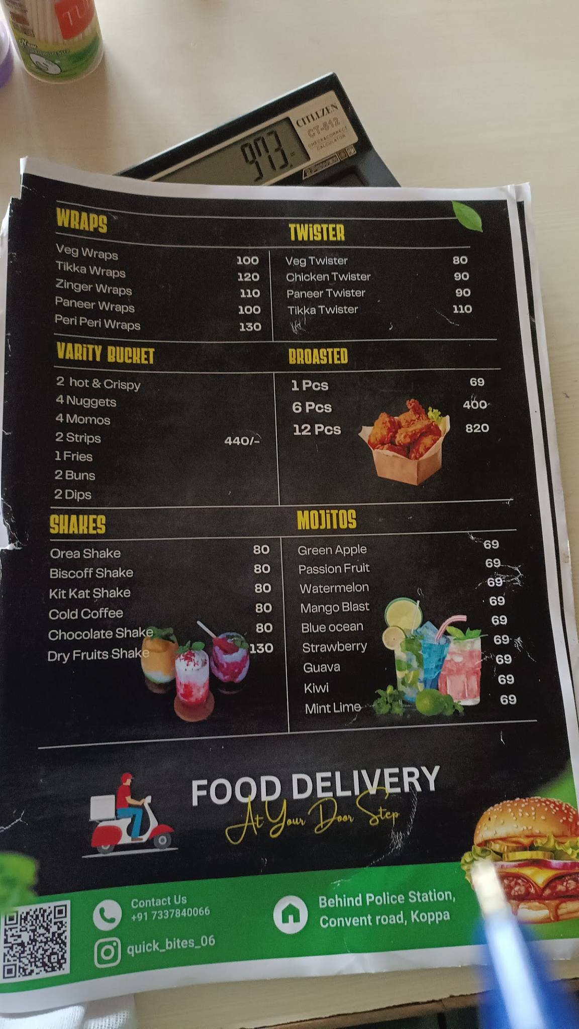 Quick bites menu