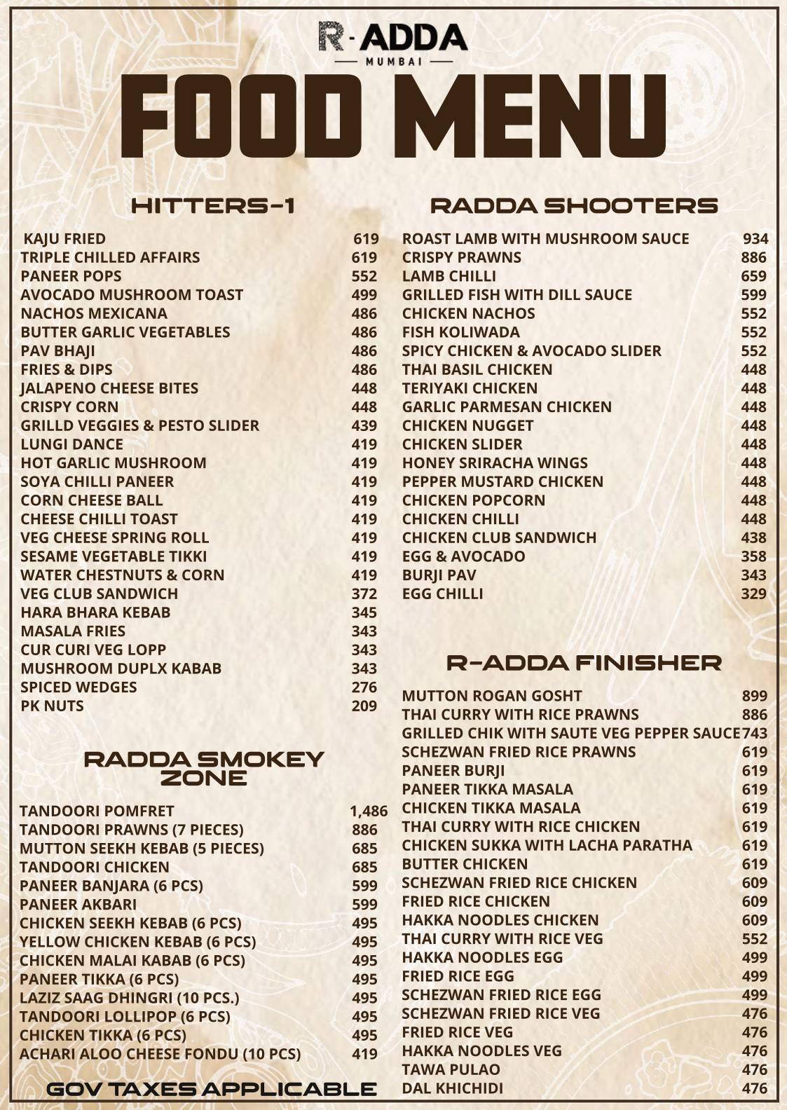 R Adda menu