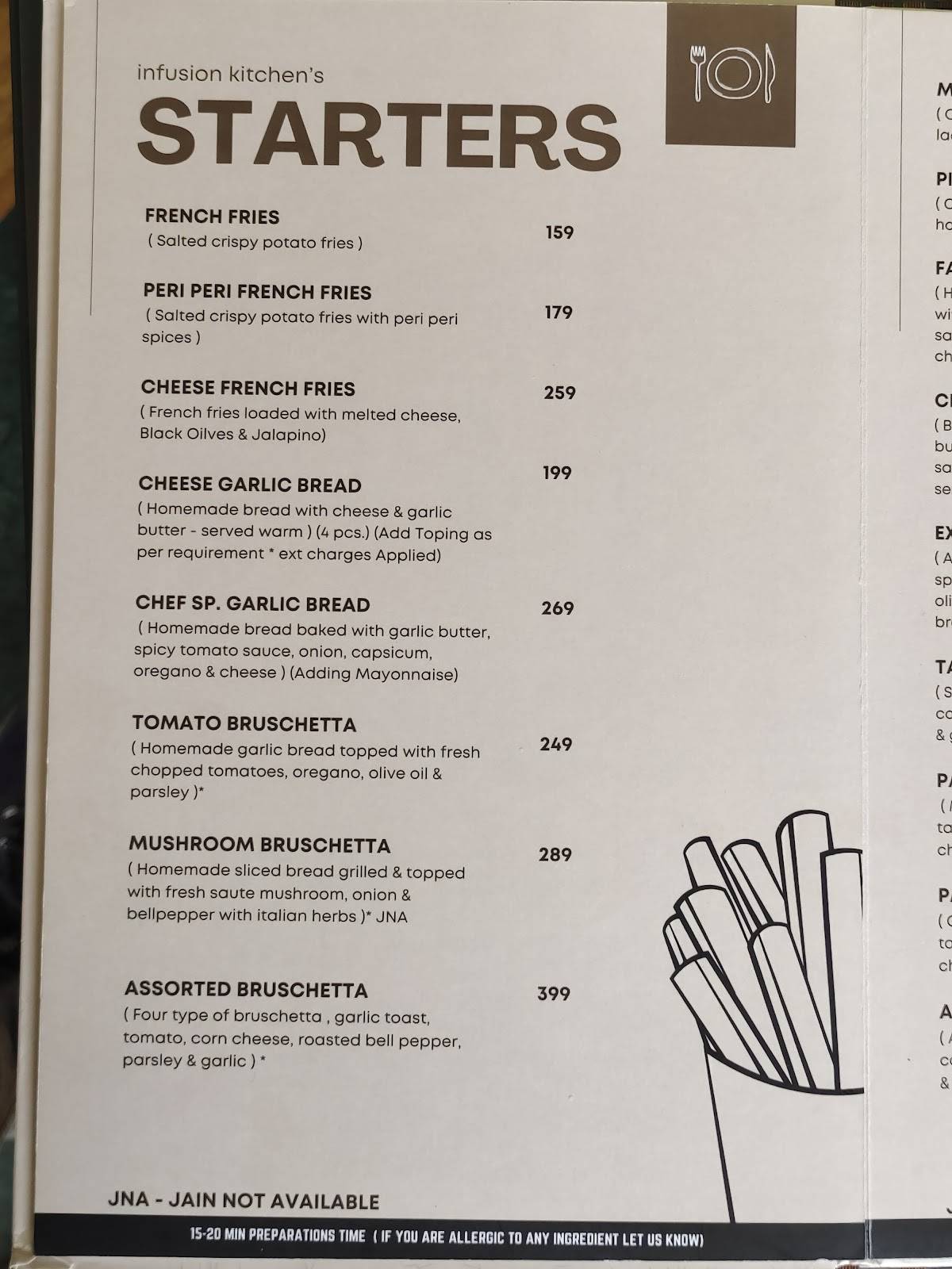 RD'S Infusion Global Veg Kitchen Fine Dining Restaurant menu