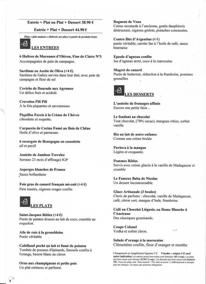 Menu de RESTAURANT ABSOLU VINCENNES