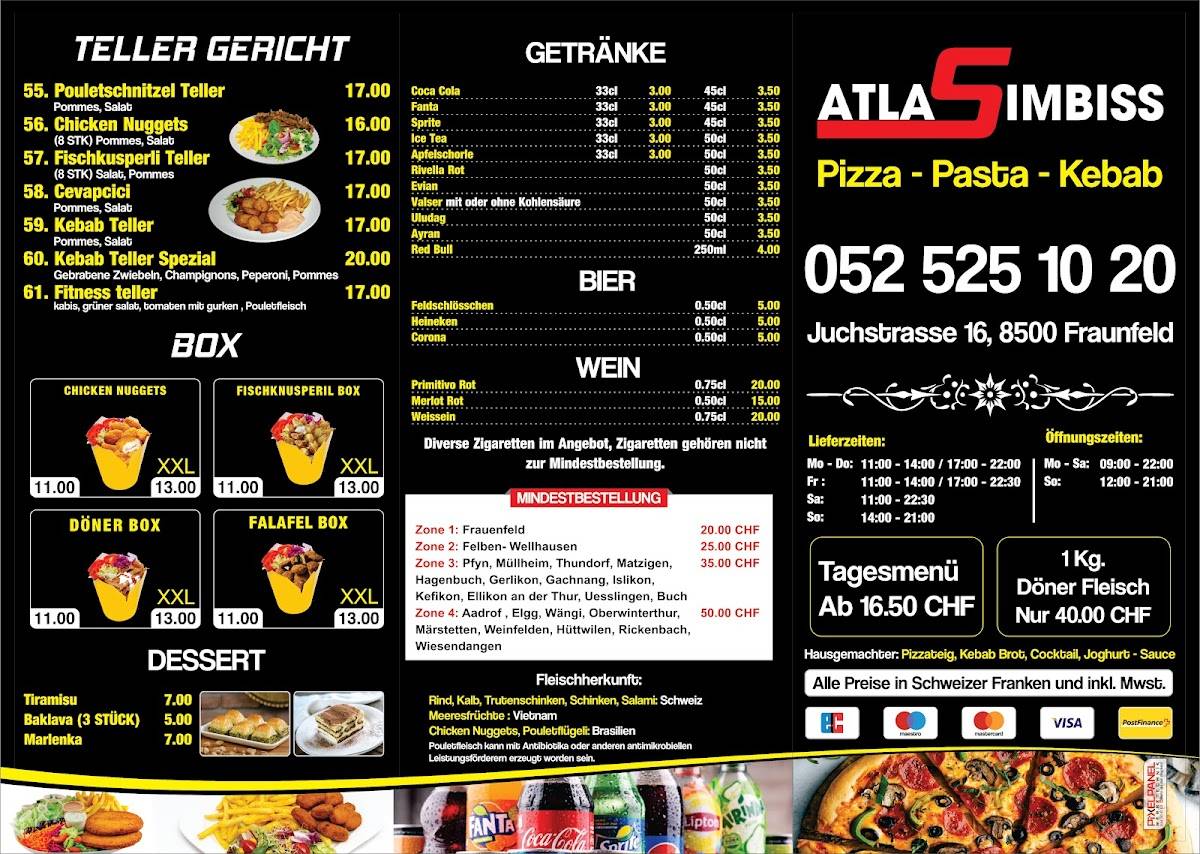 Menu Au RESTAURANT ATLAS Frauenfeld Menu Au RESTAURANT ATLAS Frauenfeld