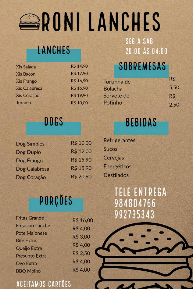 RONI Lanches cardápio