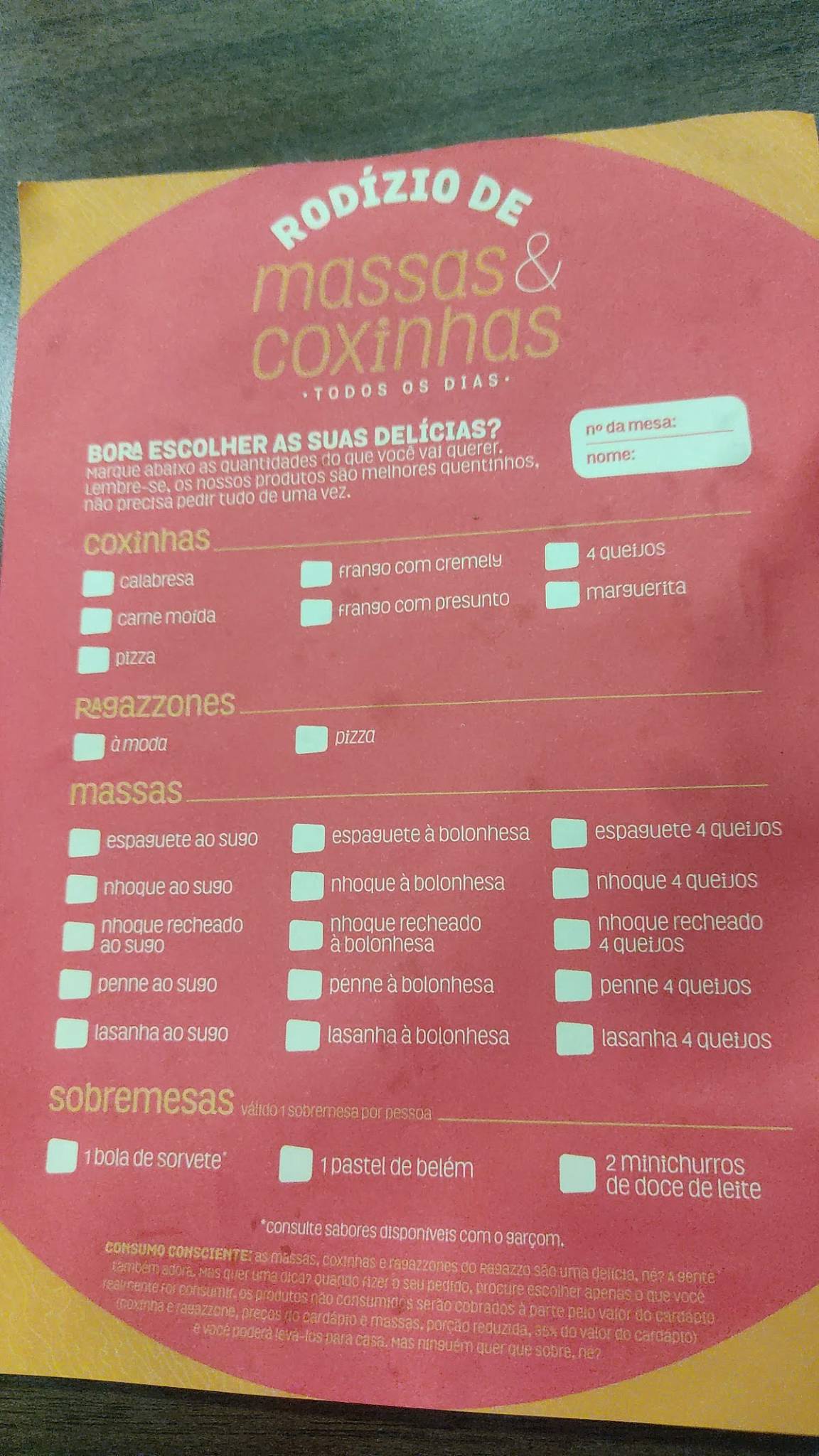 Ragazzo! Bauru cardápio