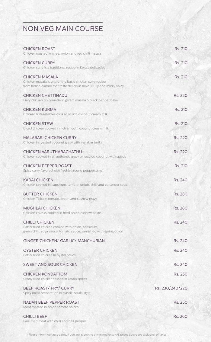 Rainfall Restaurant menu