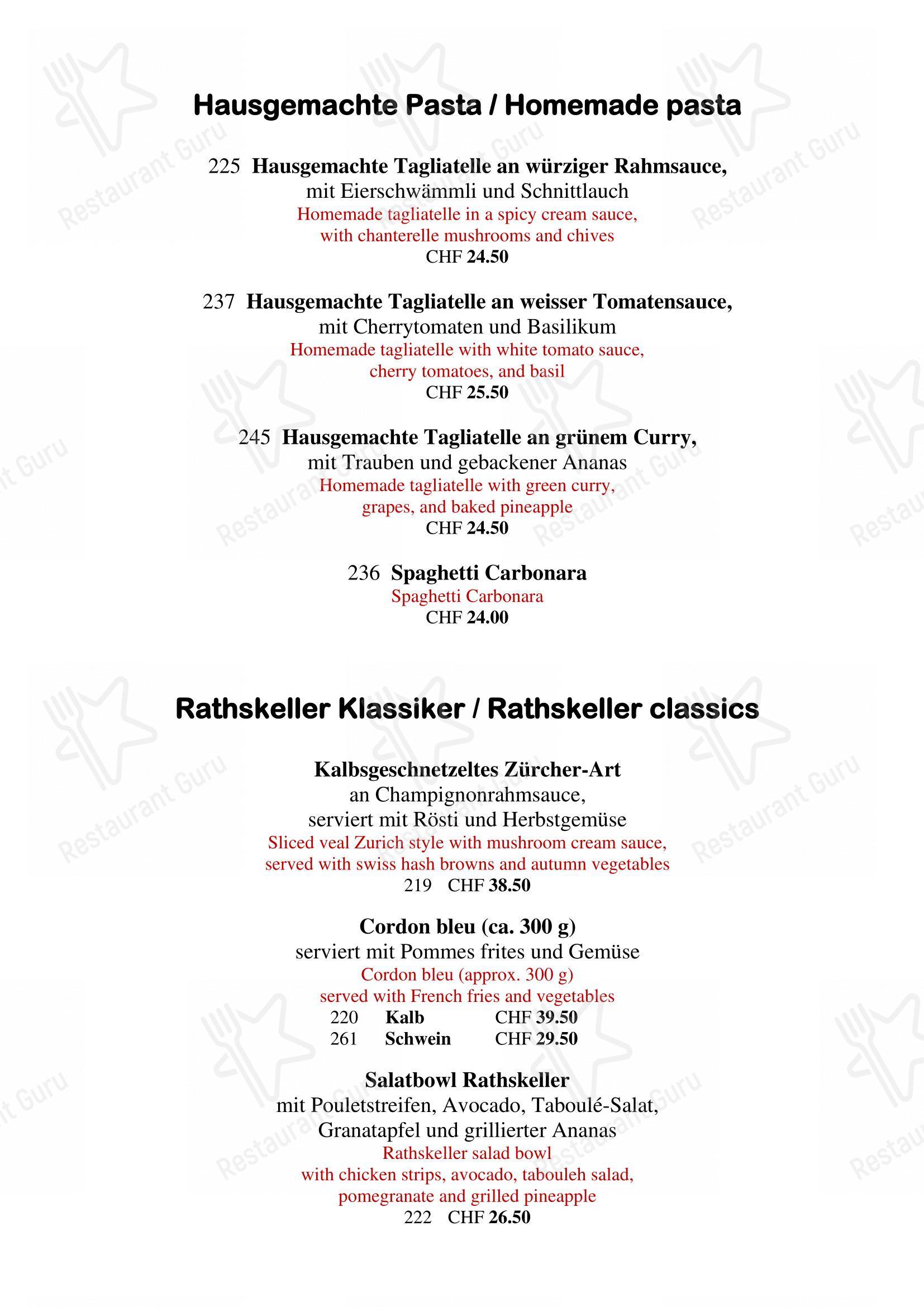 Menu pour Rathskeller Olten - Основное меню