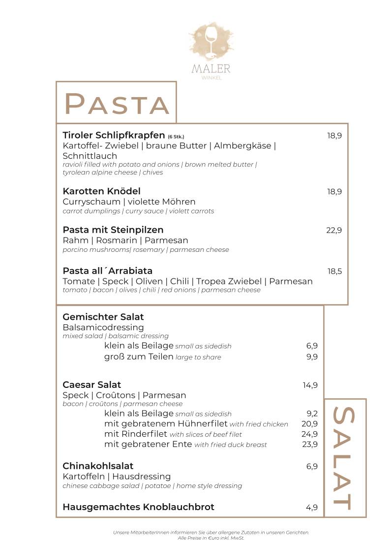 Menu de Malerwinkel Rattenberg