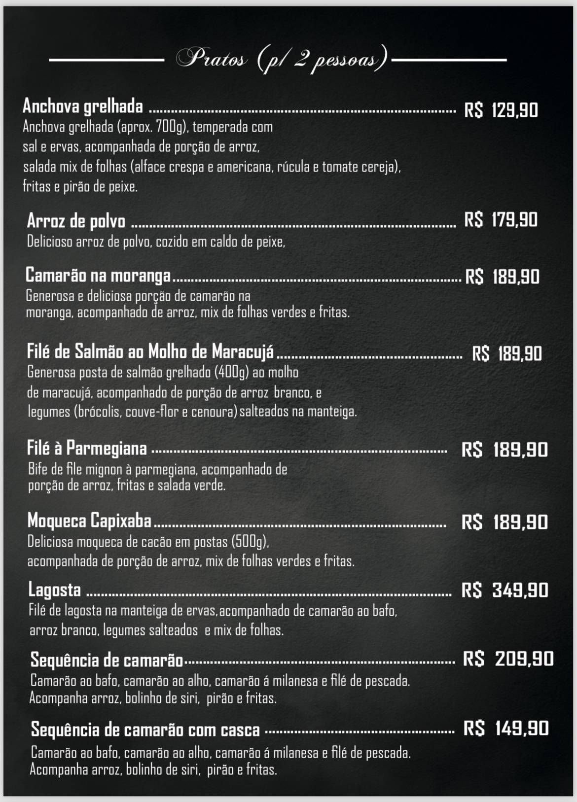 Recanto da Lagoa Gastro Bar cardápio