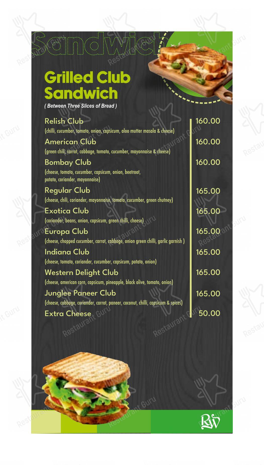 Menu for the Relish World restaurant