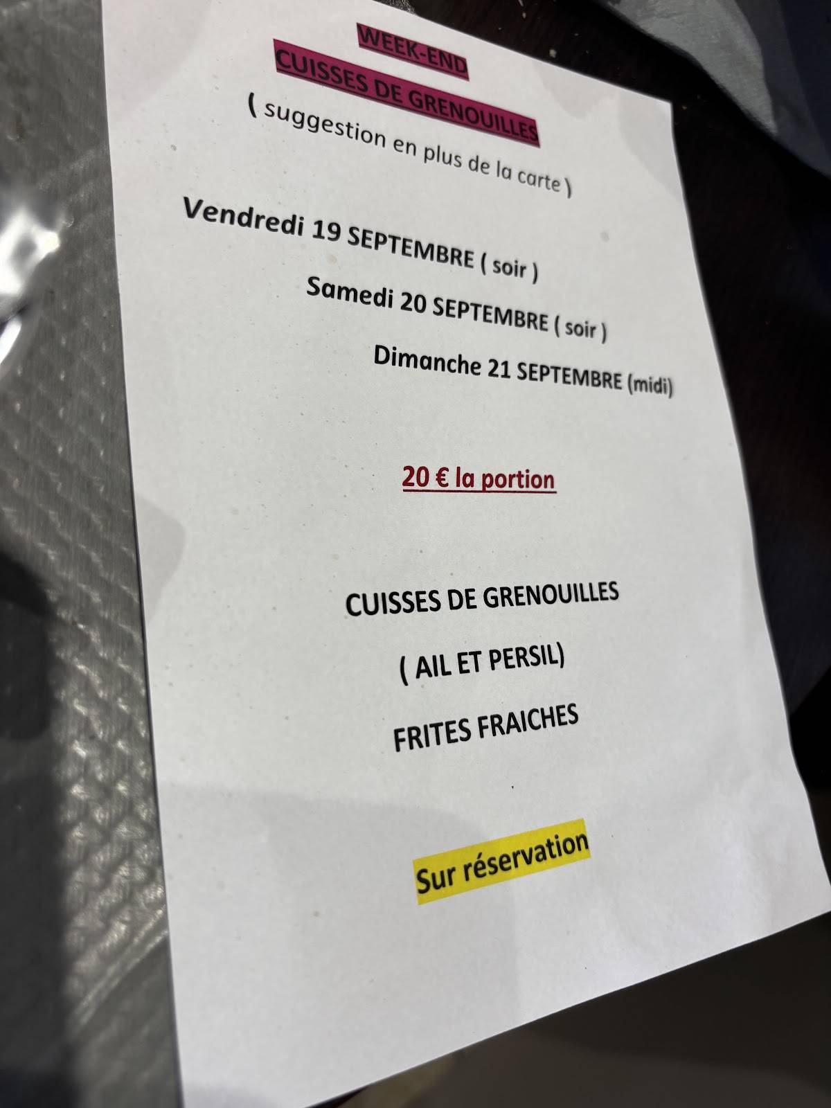 Menu de A TABLE