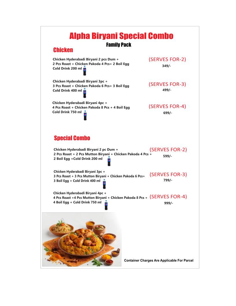 ALPHA BIRYANI HOUSE menu