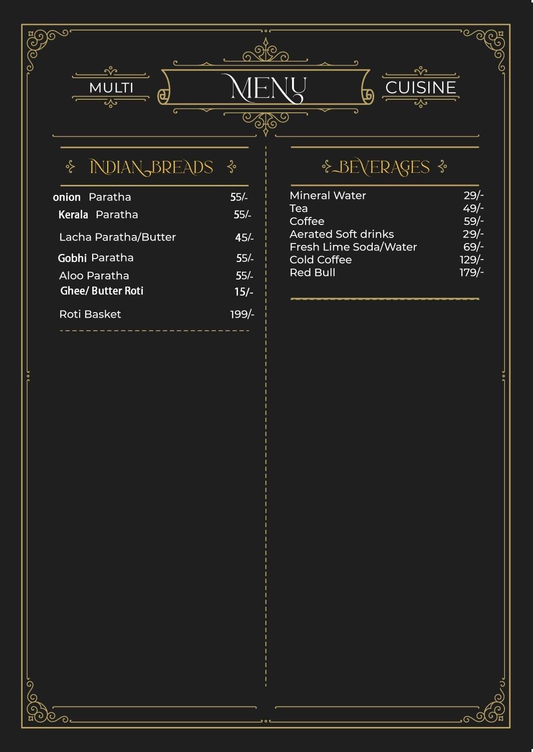 ARYAVARTA menu