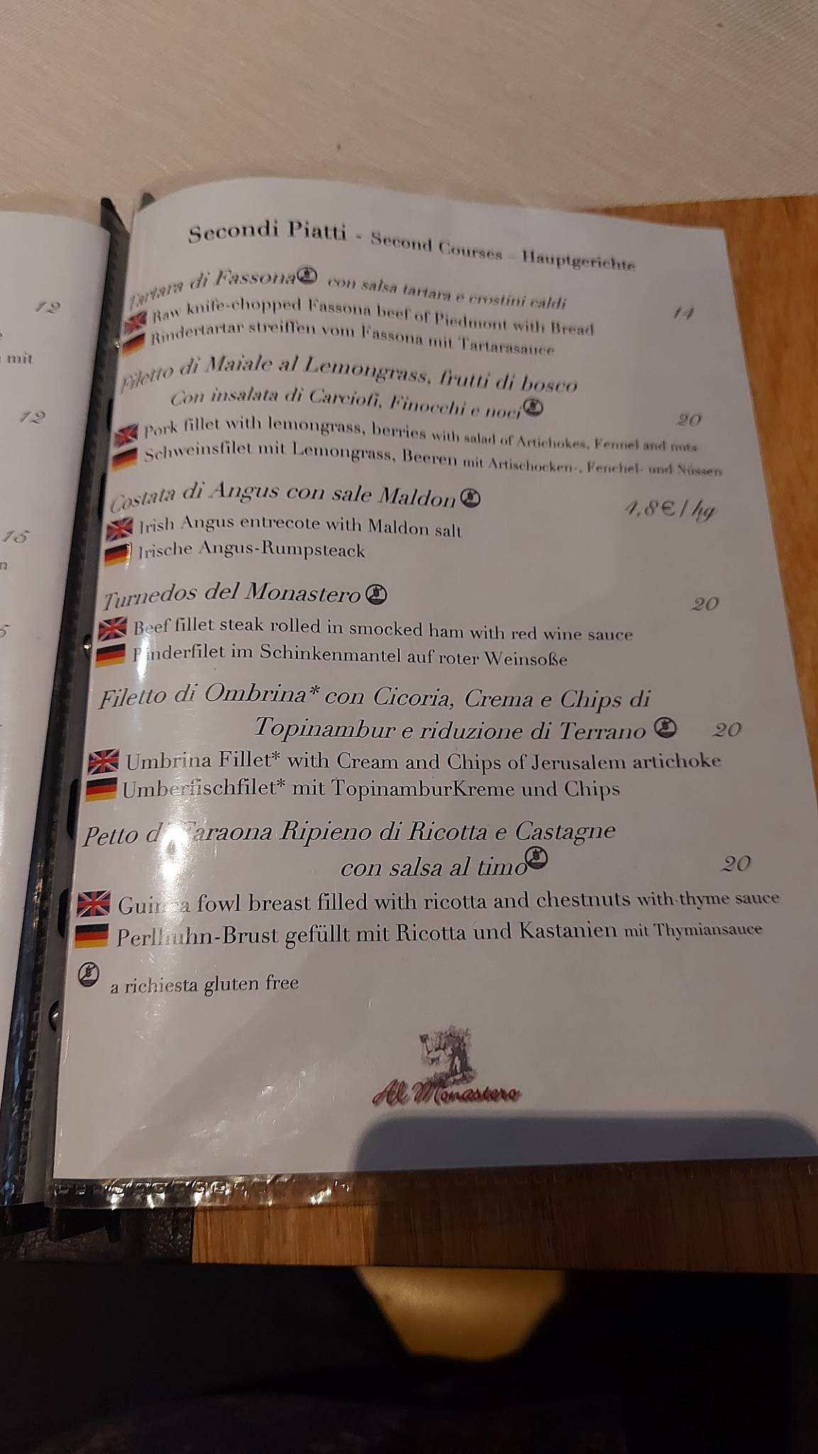 Menu di Al Monastero 