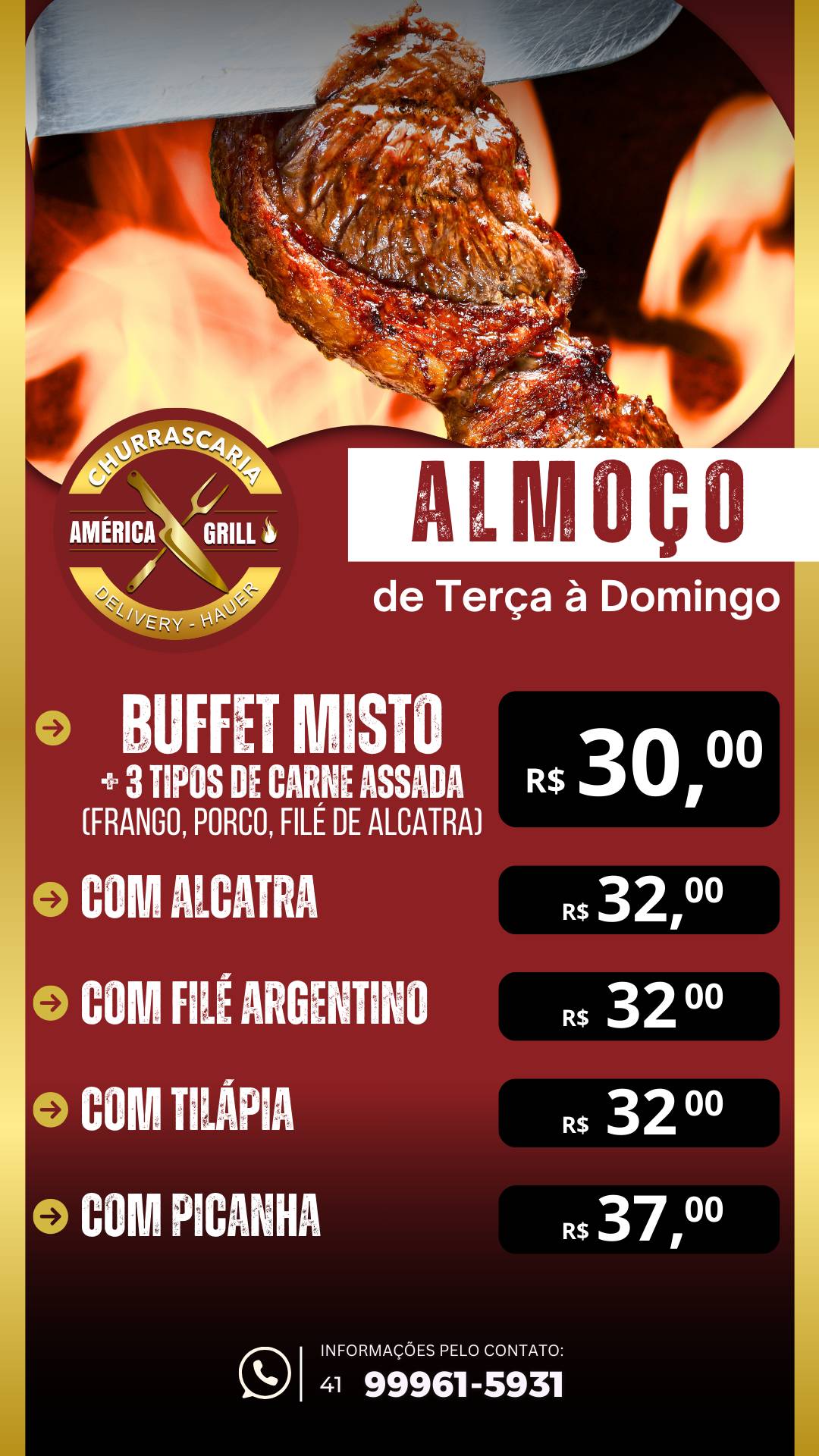Churrascaria América Grill - Hauer cardápio