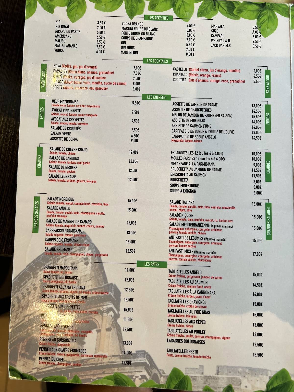 Menu de Angelo