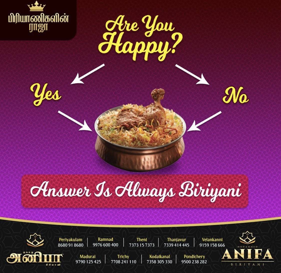 Anifa Biriyani Velankanni menu