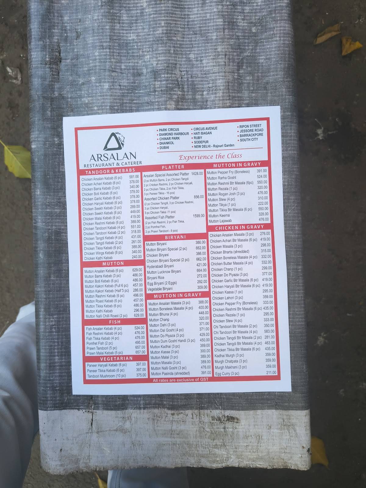 Arsalan Restaurant & Caterer menu