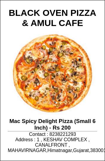 BLACK OVEN PIZZA & AMUL CAFE menu