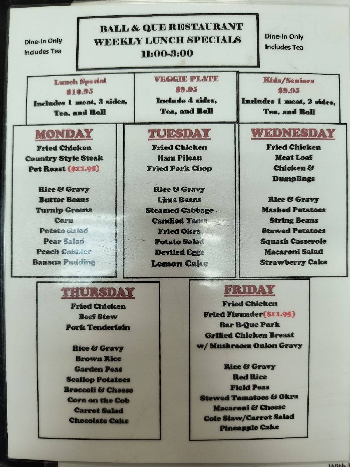 Menu at Ball & Que Restaurant,